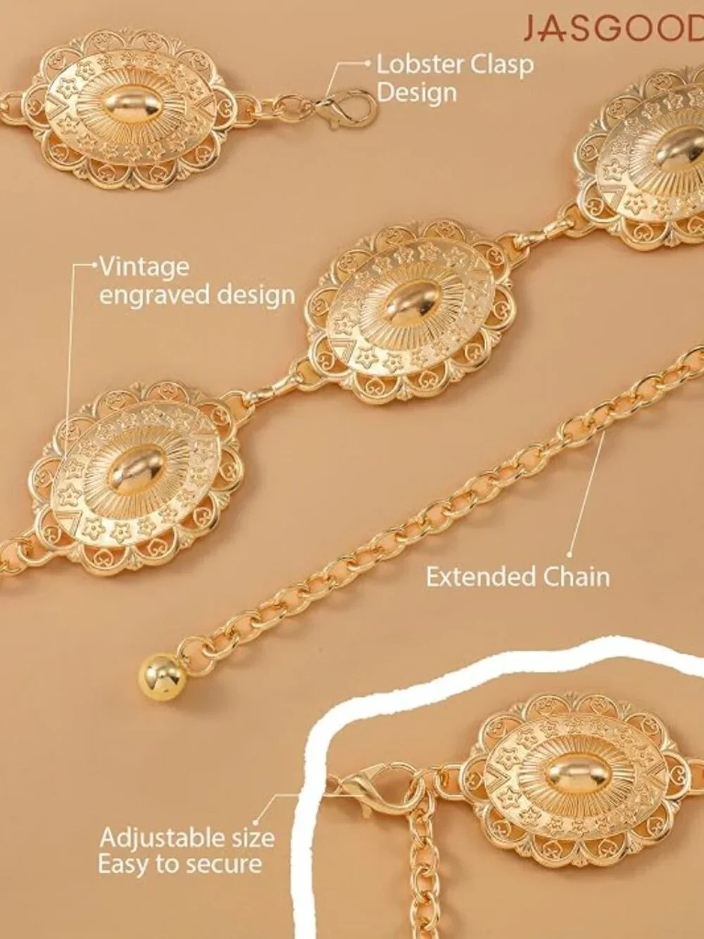 Metal Chain Belt for Women Cowgirl Western Belts Boho Concho Belts for Dresses